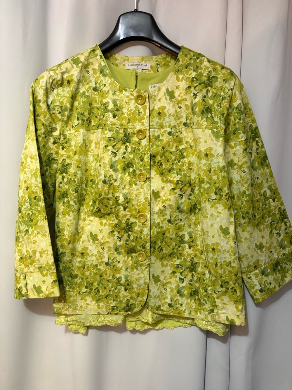 Coldwater Creek 2pc Floral Print Lime-Green Jacket & Top